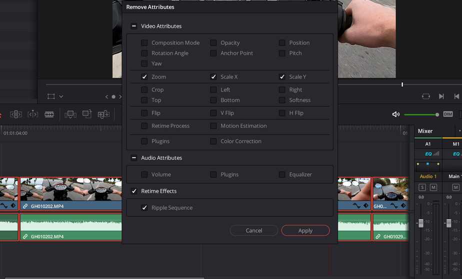 Copy and paste attributes effects davinci resolve