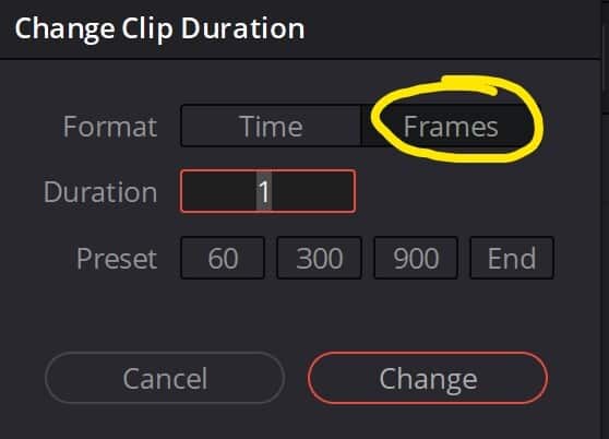 Frames in chang clip duration freeze frame davinci resolve