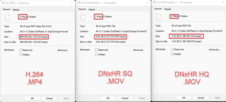 File size difference mp4 DNxHR SQ and HQR