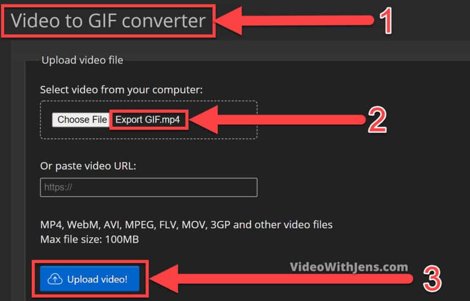 after dragging the gif click on upload video