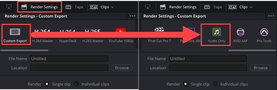 change to audio only in render settings