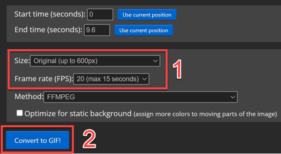check resolution and fps then hit convert to gif