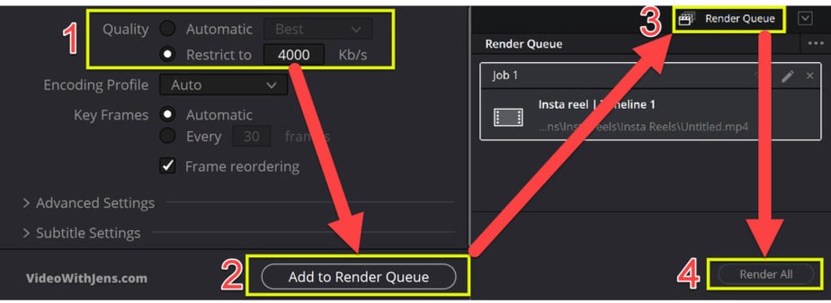 render queue and set bitrate