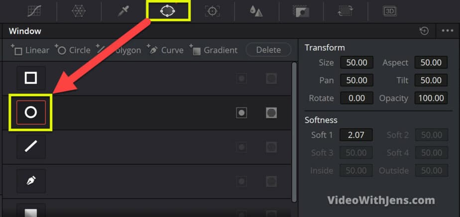 select circle in the window tab