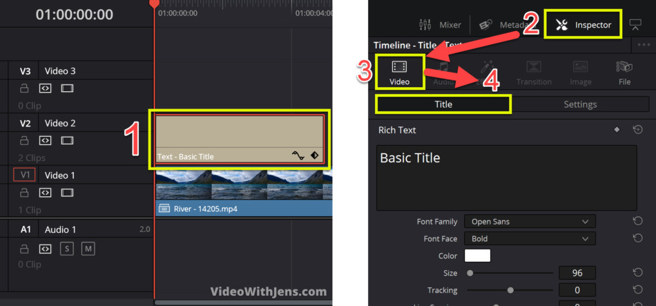 select clip and go to inspector tab