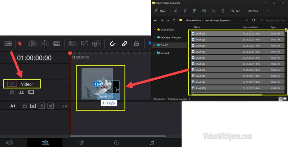 drag image sequence into timeline in the edit page