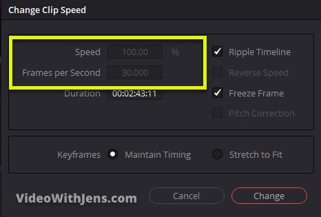 grayed out change clip speed menu