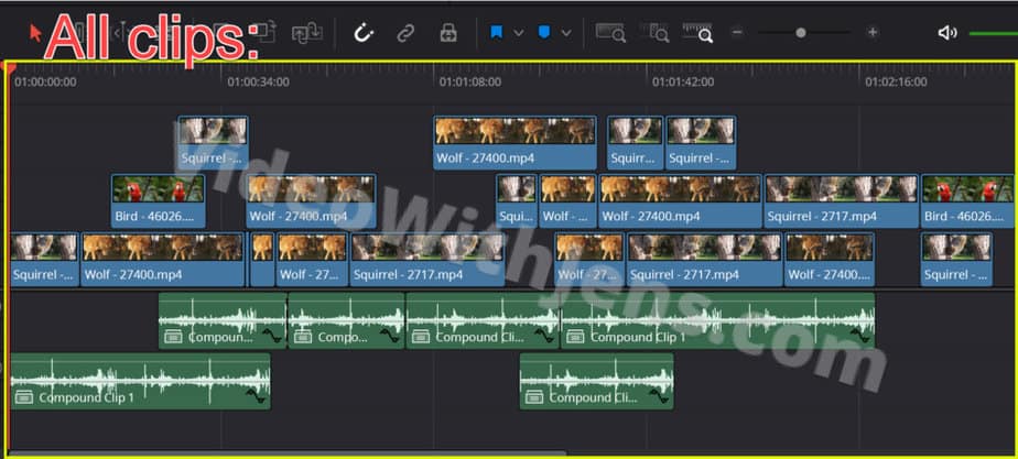 show all clips in timeline shortcut