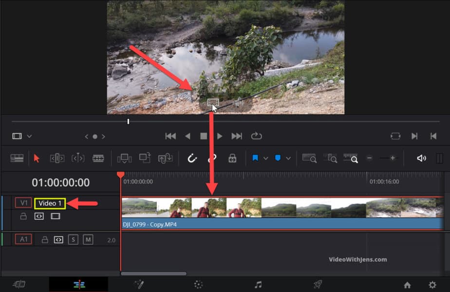 hover mouse over viewer and drag the video down, or simply hold alt key