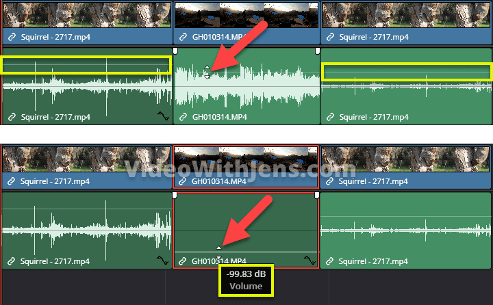 mute audio by dragging on the white line