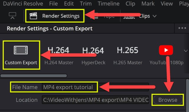 davinci resolve export mp4