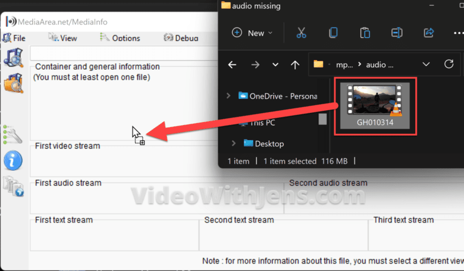 drag and drop the video on top of mediainfo to import