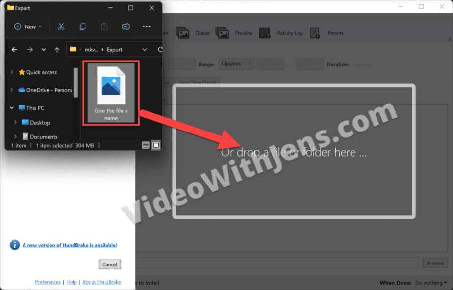 drop file into handbrake