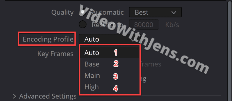 encoding profiles in resolve