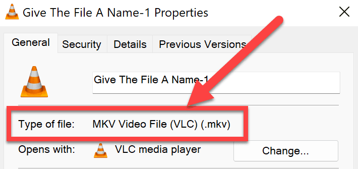 showing the file is converted to mkv