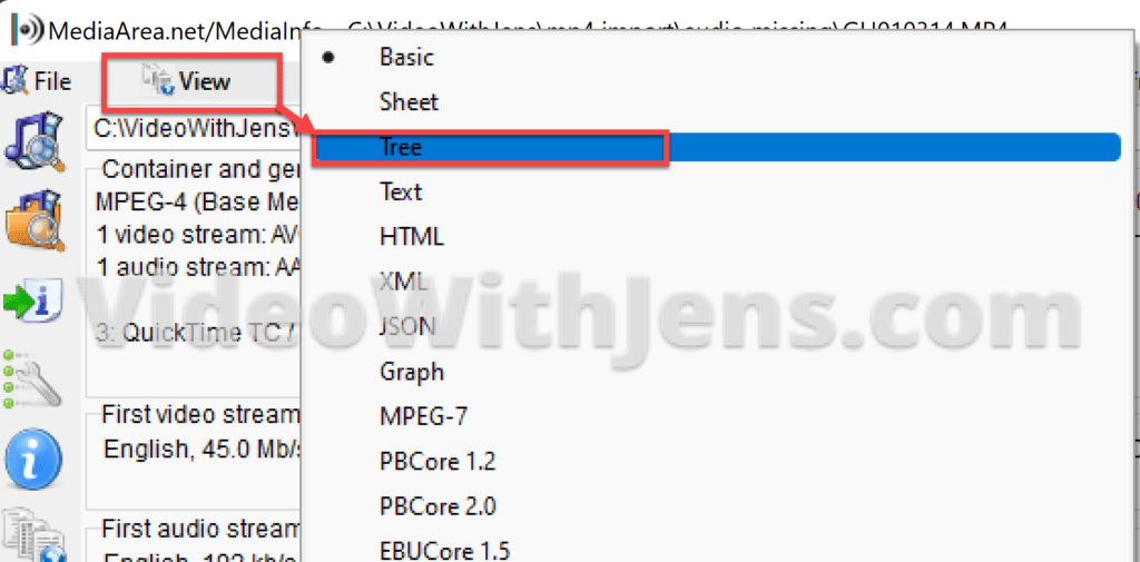 view > tree mediainfo
