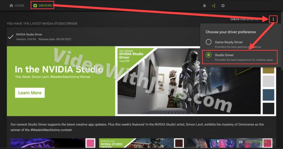 change to studio driver inside geforce experience to fix accelerated renderer error