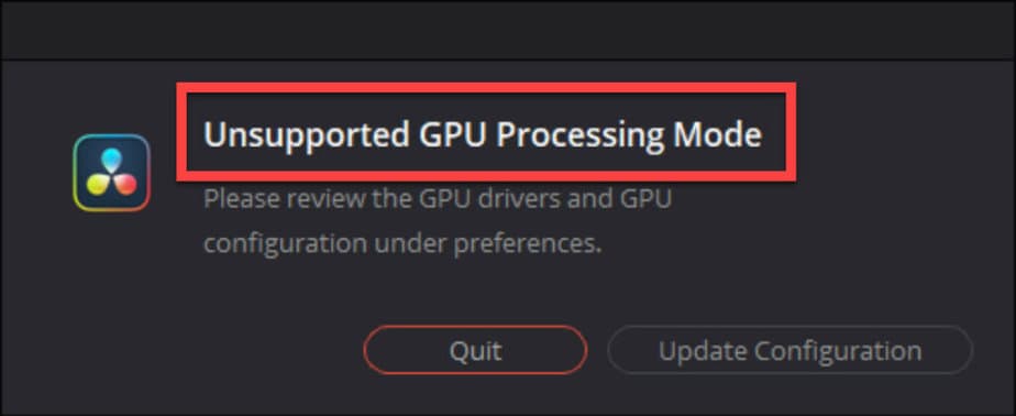 unsupported gpu processing mode error