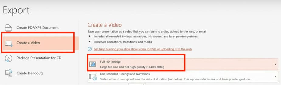 create video and choose resolution
