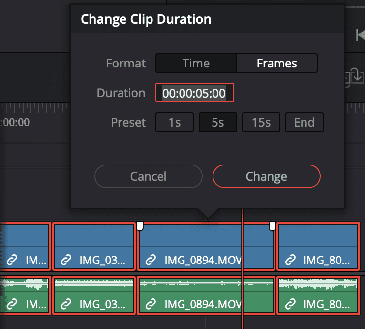 change duration of multiple clips