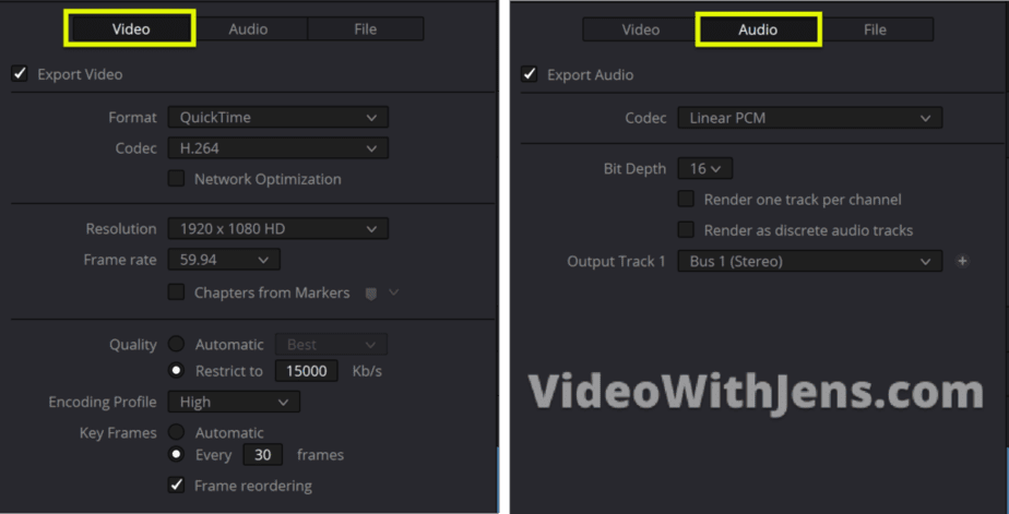 MOV render settings for youtube