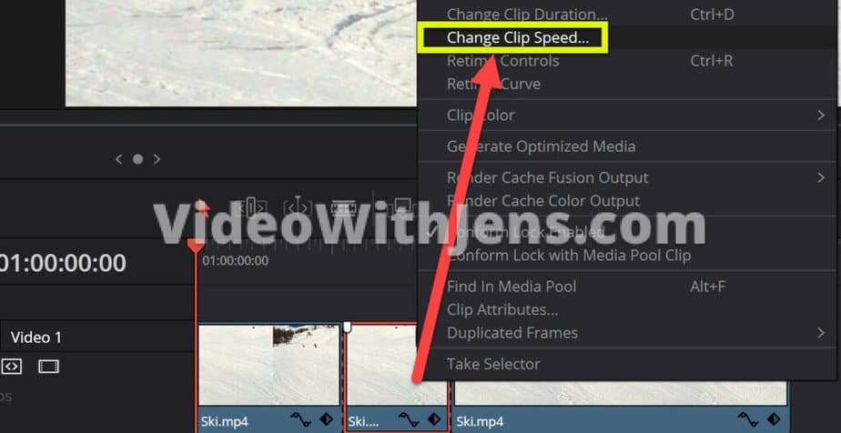 right-click and change clip speed of part