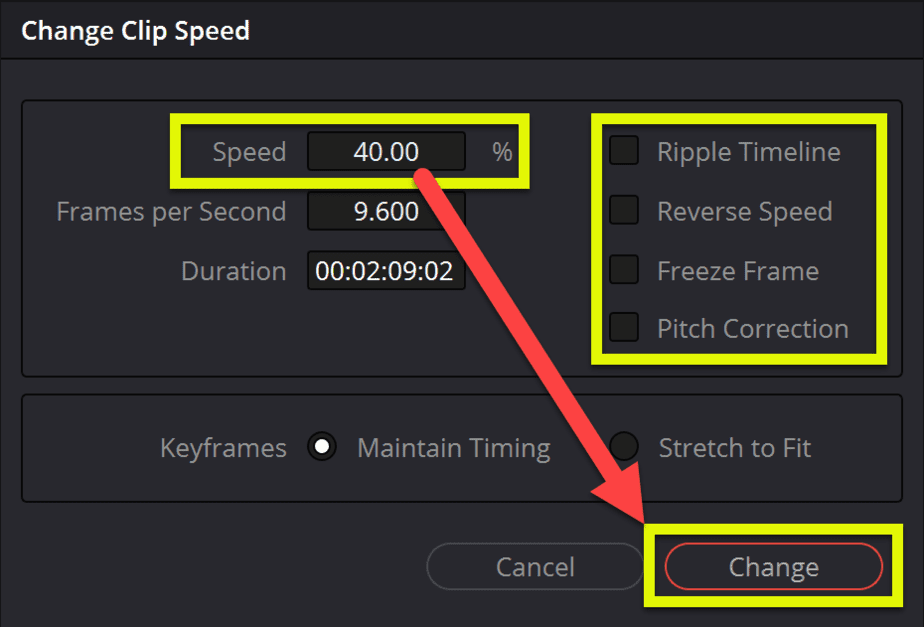 slow down audio to make it fit clip speed