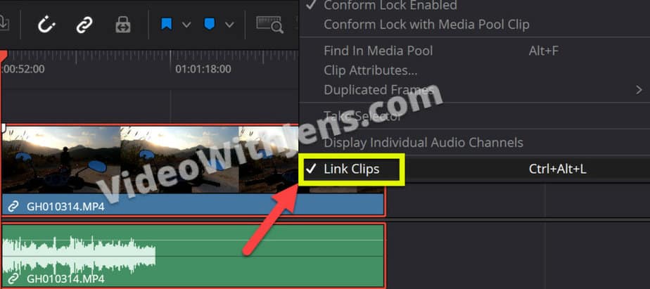 uncheck link clips