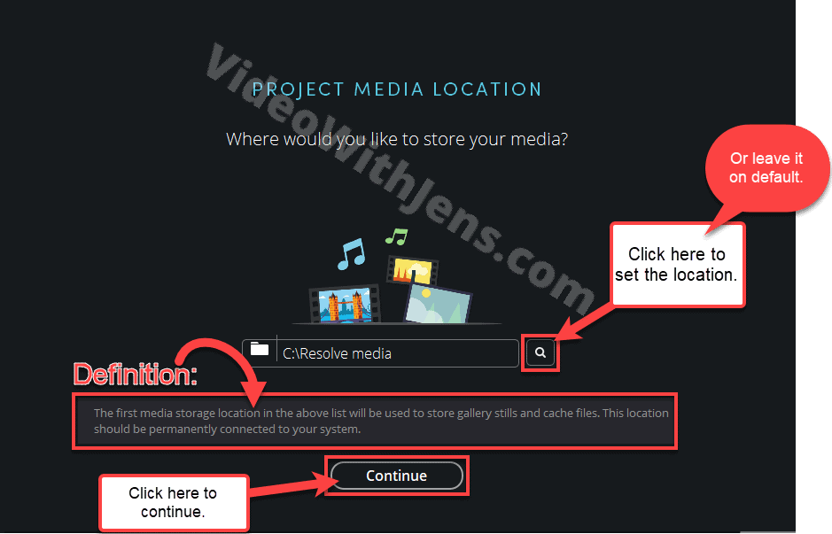 set media storage location or leave it by default