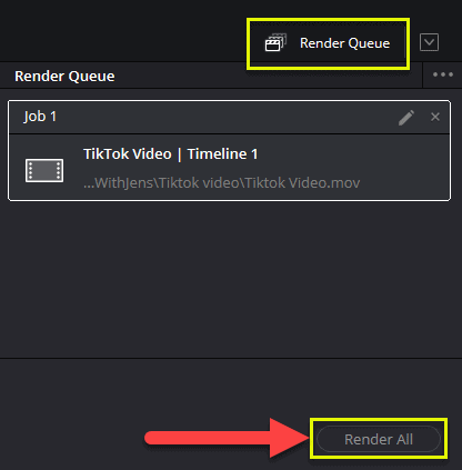 click on render all to start encoding the tiktok
