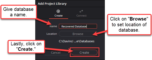 create new database for backup file