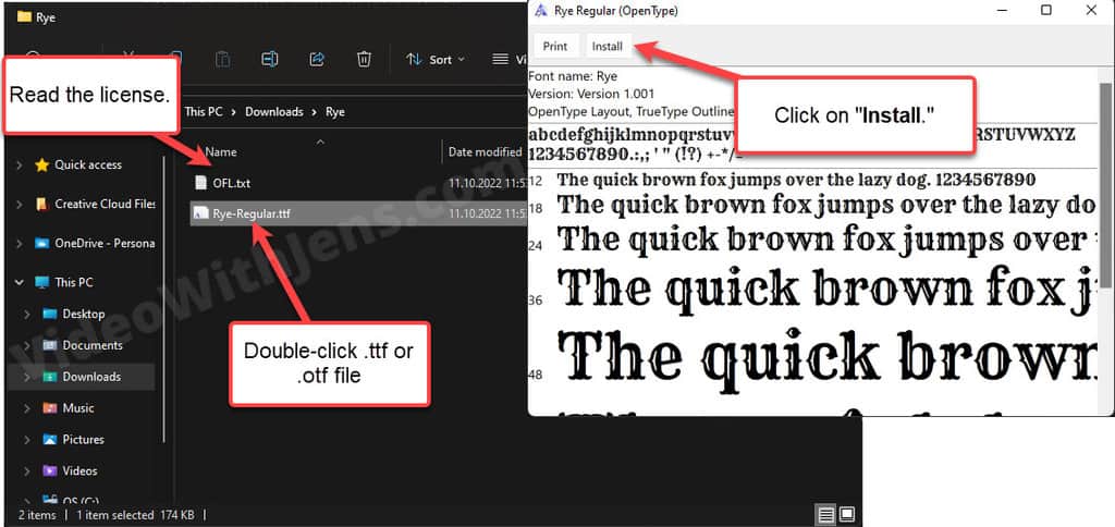 click install fonts