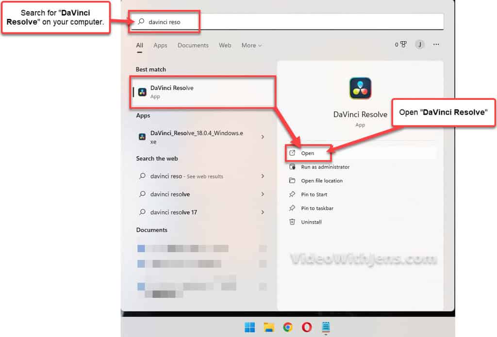 search for davinci resolve and open it