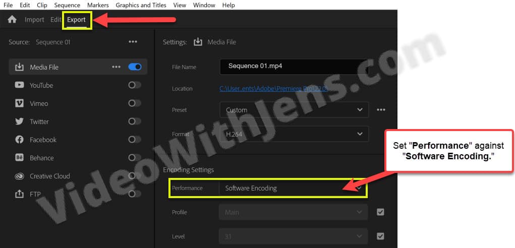 change from hardware encoding to software encoding premiere pro