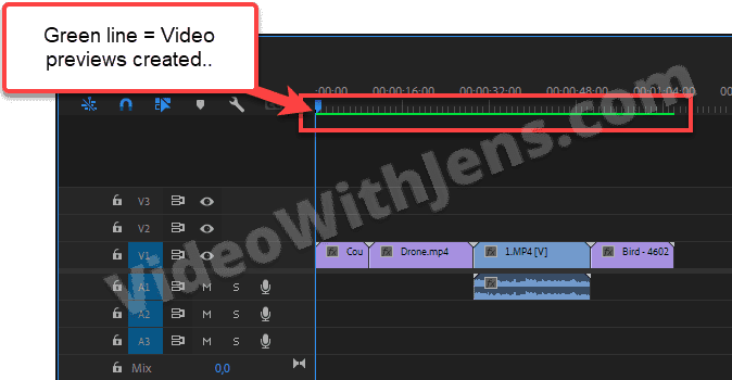 green line above sequence when video previews are created