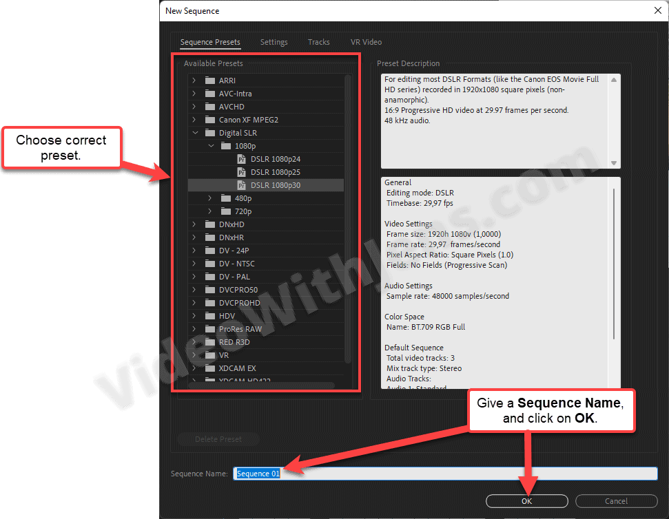 new sequence settings