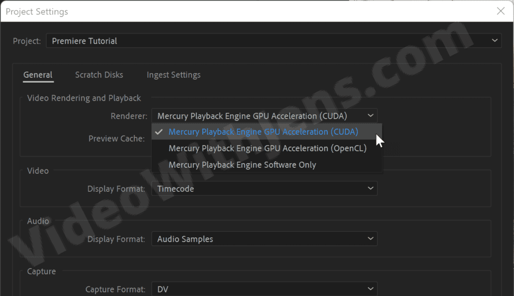 project settings choose open cl or cuda