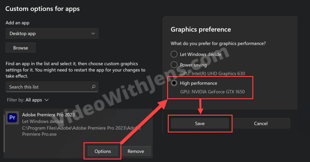 set premiere pro to high performance