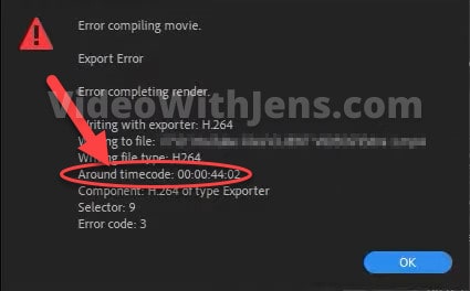 check timecode where error 3 error compiling movie