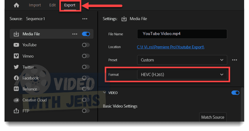 format youtube premiere pro export