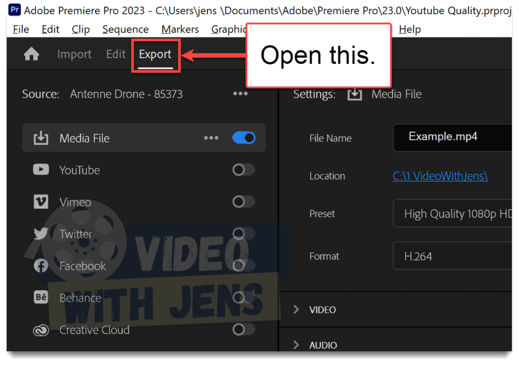 open export tab