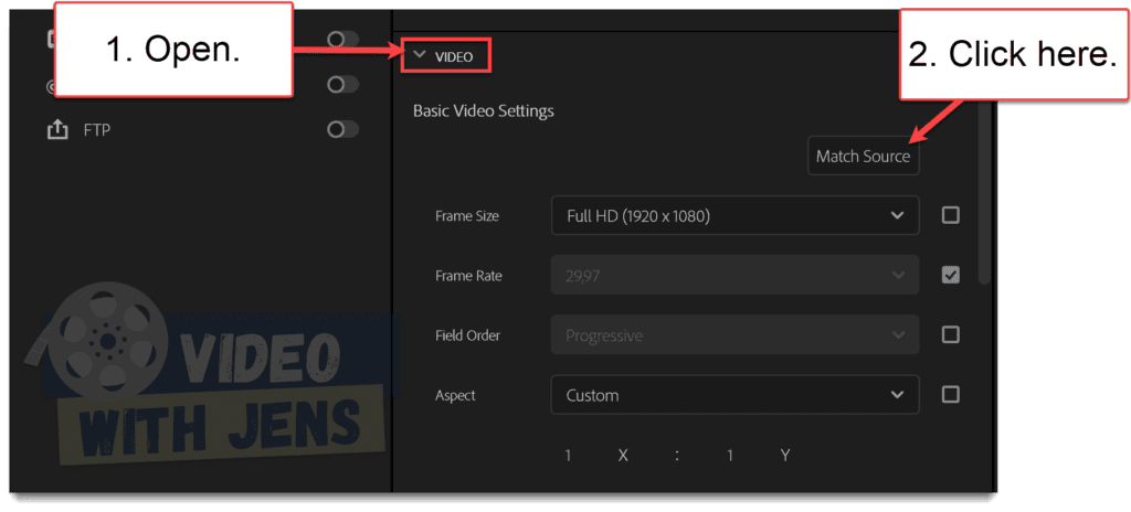 set resolution (frame size) and frame rate